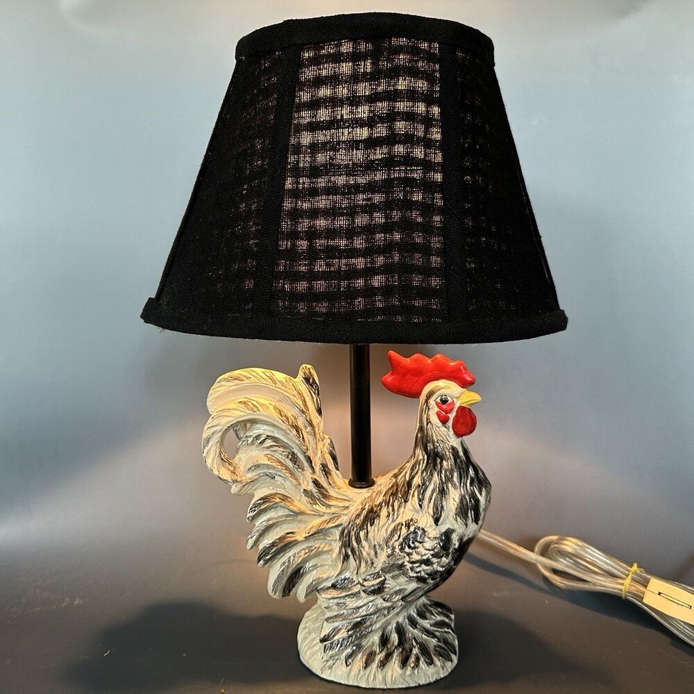 Rooster Table Lamp Black Shade Farmhouse Country Decor Homestead Shoppe
